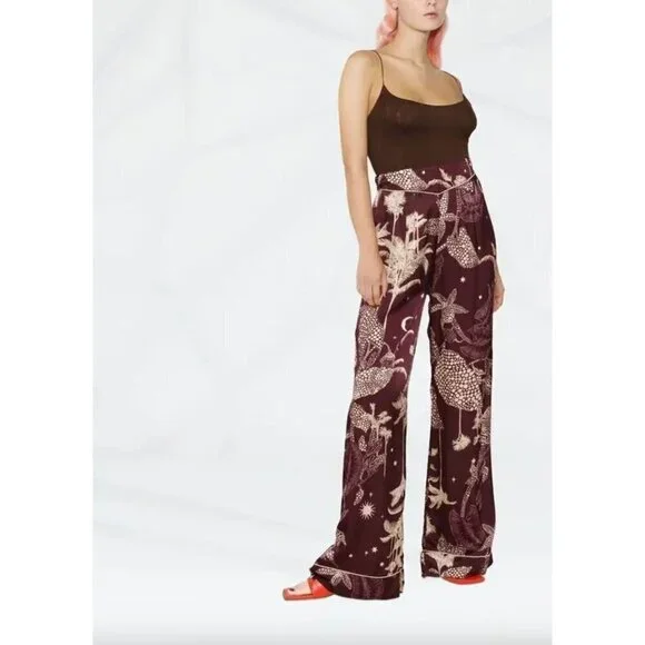 Forte Forte Printed Palazzo Pants Purple Cream Womens Size 00 XXS - Picture 2 of 12